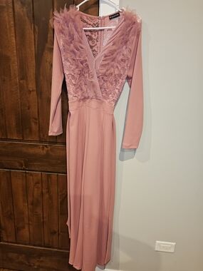 EUC Valentine Dusty Rose Ruffle Lace Jumpsuit